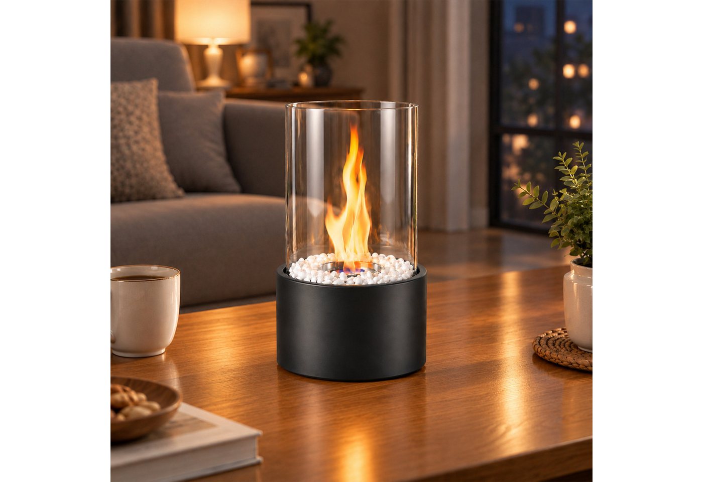 Nettlife Tischfeuer Tischfeuerstelle Rund, Ethanol Tischkamin, Glas Dekosteinen, Schwarz (Set, Für Balkon Schlafzimmer Zuhause), Die Party Geschenkideens oder als stilvolle Tischdekoration Bild 5