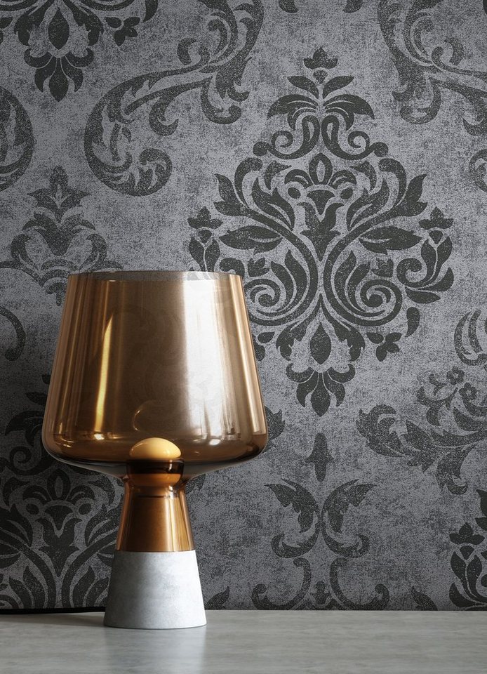 Newroom Vliestapete Muster Tapete Wohnzimmer Ornament, Schwarz Barocktapete Barock Ornament - Grau Anthrazit Glamour für Büro Diele/Flur Schlafen, modern Bild 3