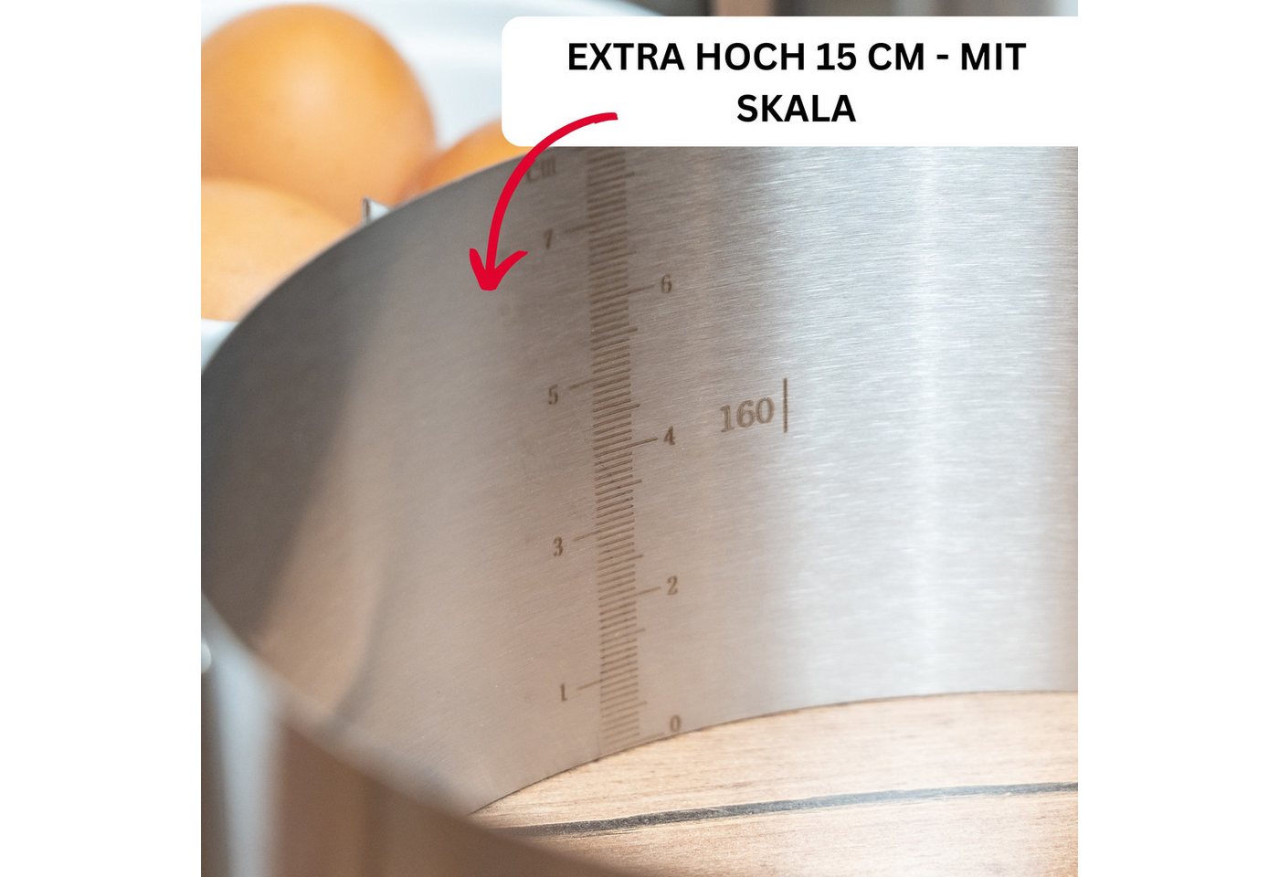 WESTMARK Backform Extra hoch: 15 cm, Ø 16 - 30 cm, Mit Skala, Rostfreier Edelstahl Bild 4