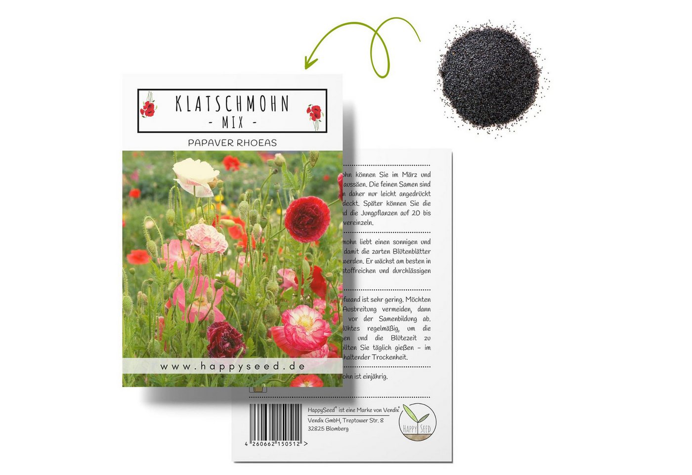 HappySeed Blumensamen Klatschmohn Samen - Papaver rhoeas (Mix), Klatschmohn