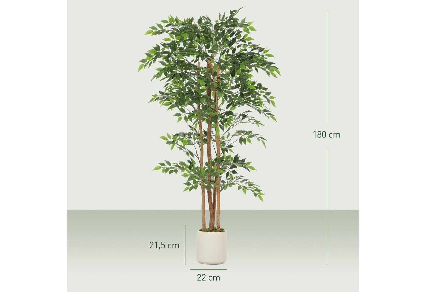 Kunstpflanze Künstliche Pflanze wie echt, Deko mit Massivholzstamm, Topf Banyanbaum, HOMCOM, Höhe 180 cm, für Wohnzimmer, Schlafzimmer, Büro, Garten, Grün Bild 2