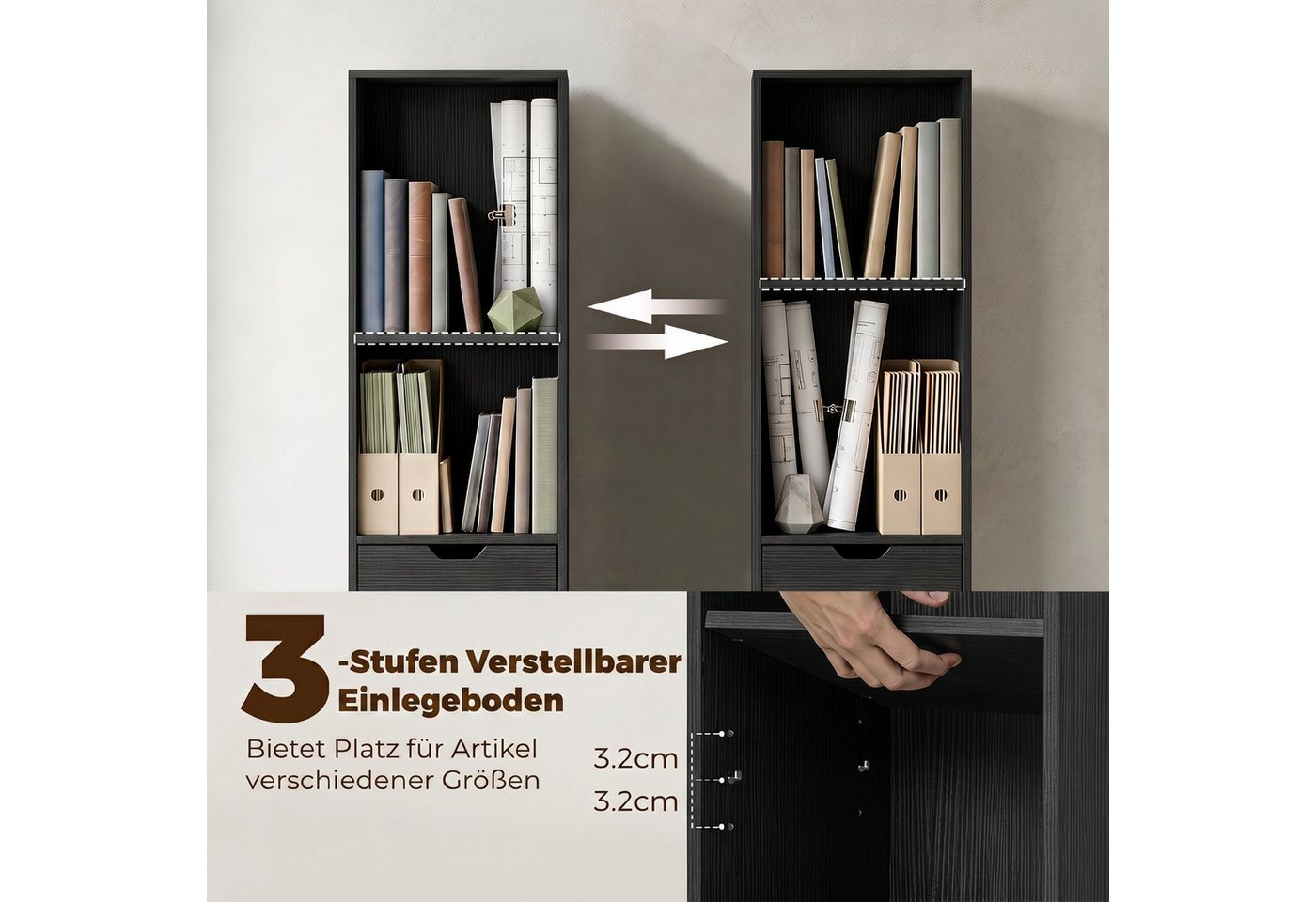 HOMCOM Bücherregal Büroregal mit 6 Ebenen, Set 1-tlg., Verstellbarer Boden, Kippschutz, Schublade