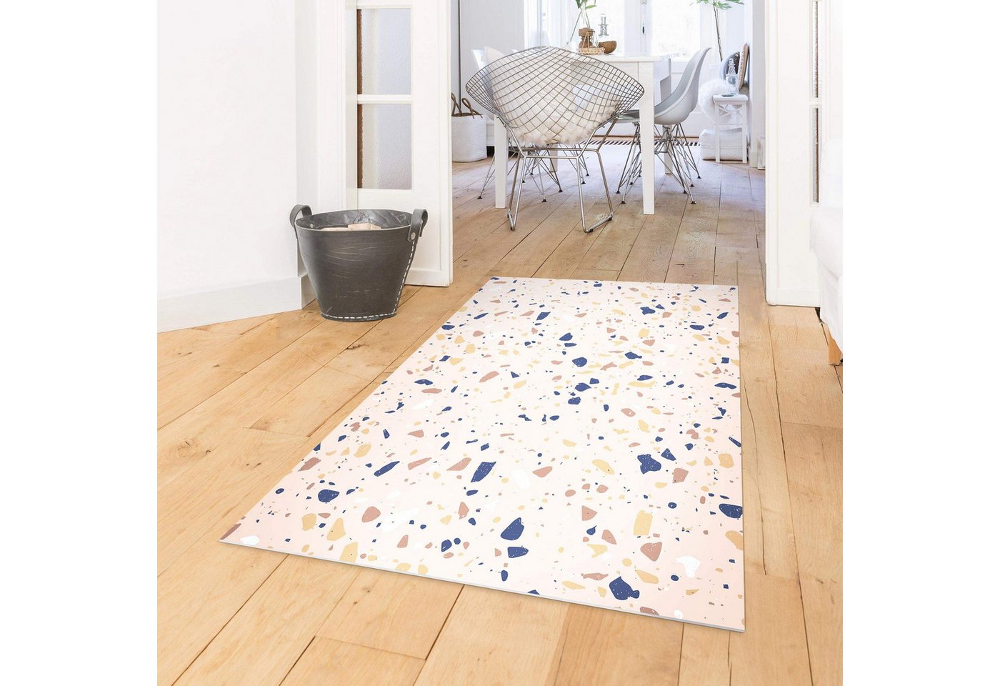 Bilderdepot24 Teppich Vinyl Wohnzimmer Schlafzimmer Flur Küche Muster Terrazzo, rechteckig - beige glatt, nass wischbar (Küche, Tierhaare) - Saugroboter & Bodenheizung geeignet Bild 3