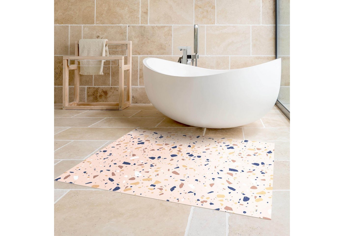 Bilderdepot24 Teppich Vinyl Wohnzimmer Schlafzimmer Flur Küche Muster Terrazzo, rechteckig - beige glatt, nass wischbar (Küche, Tierhaare) - Saugroboter & Bodenheizung geeignet Bild 4