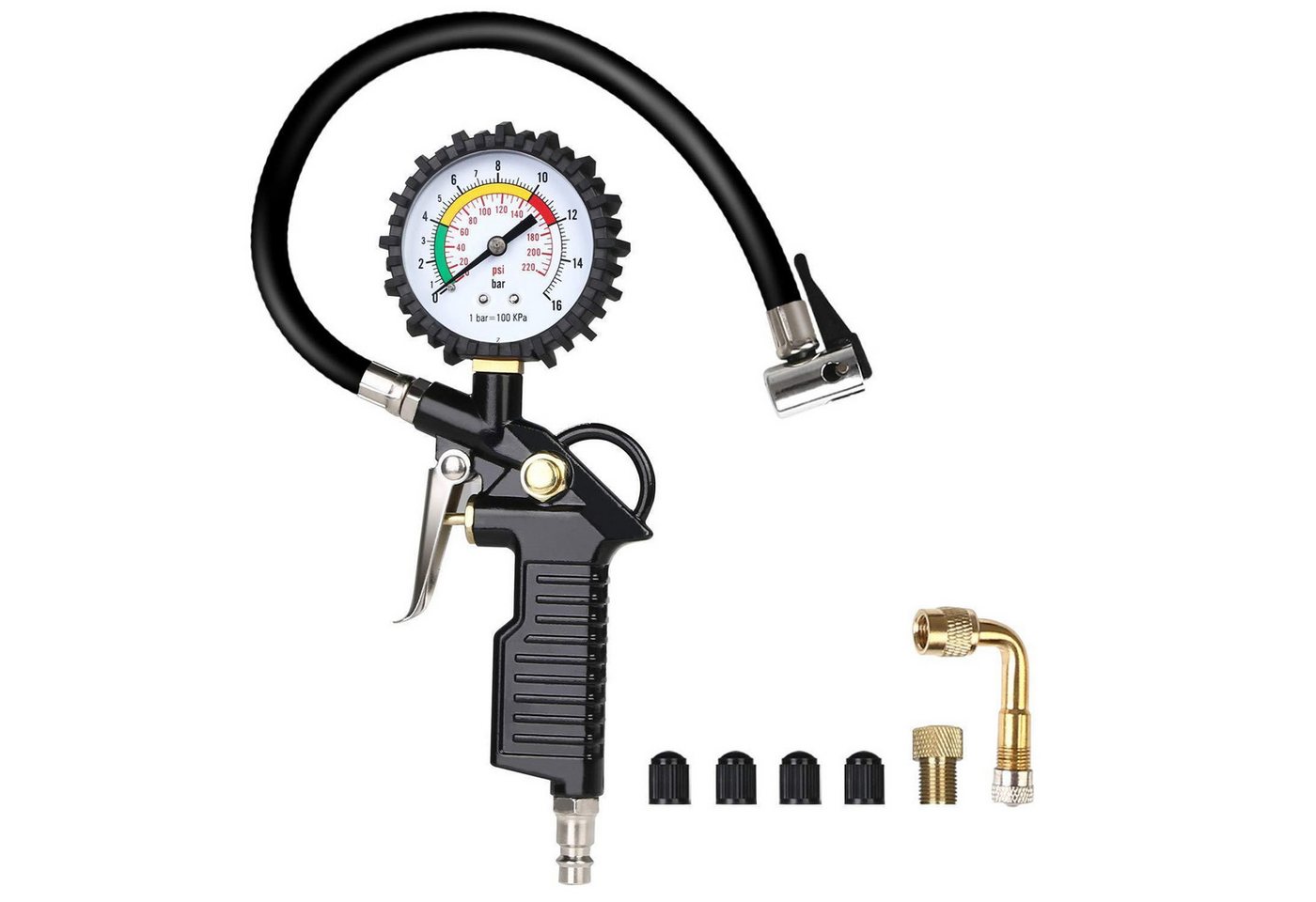 LuxusKollektion Reifenfüllmessgerät Luftdruckprüfer Reifenfüller 220 PSI Schwarz Multifunktion Ventil Bild 3
