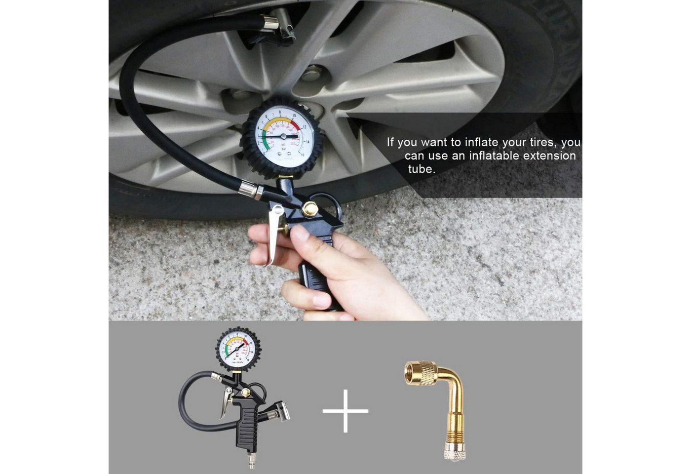 LuxusKollektion Reifenfüllmessgerät Luftdruckprüfer Reifenfüller 220 PSI Schwarz Multifunktion Ventil Bild 5