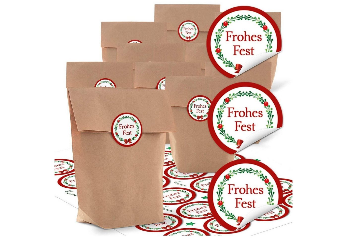 Logbuch-Verlag Aufkleber 24 kleine natürliche braune Papier-Tüten natur Kraftpapier 14 x 22 x