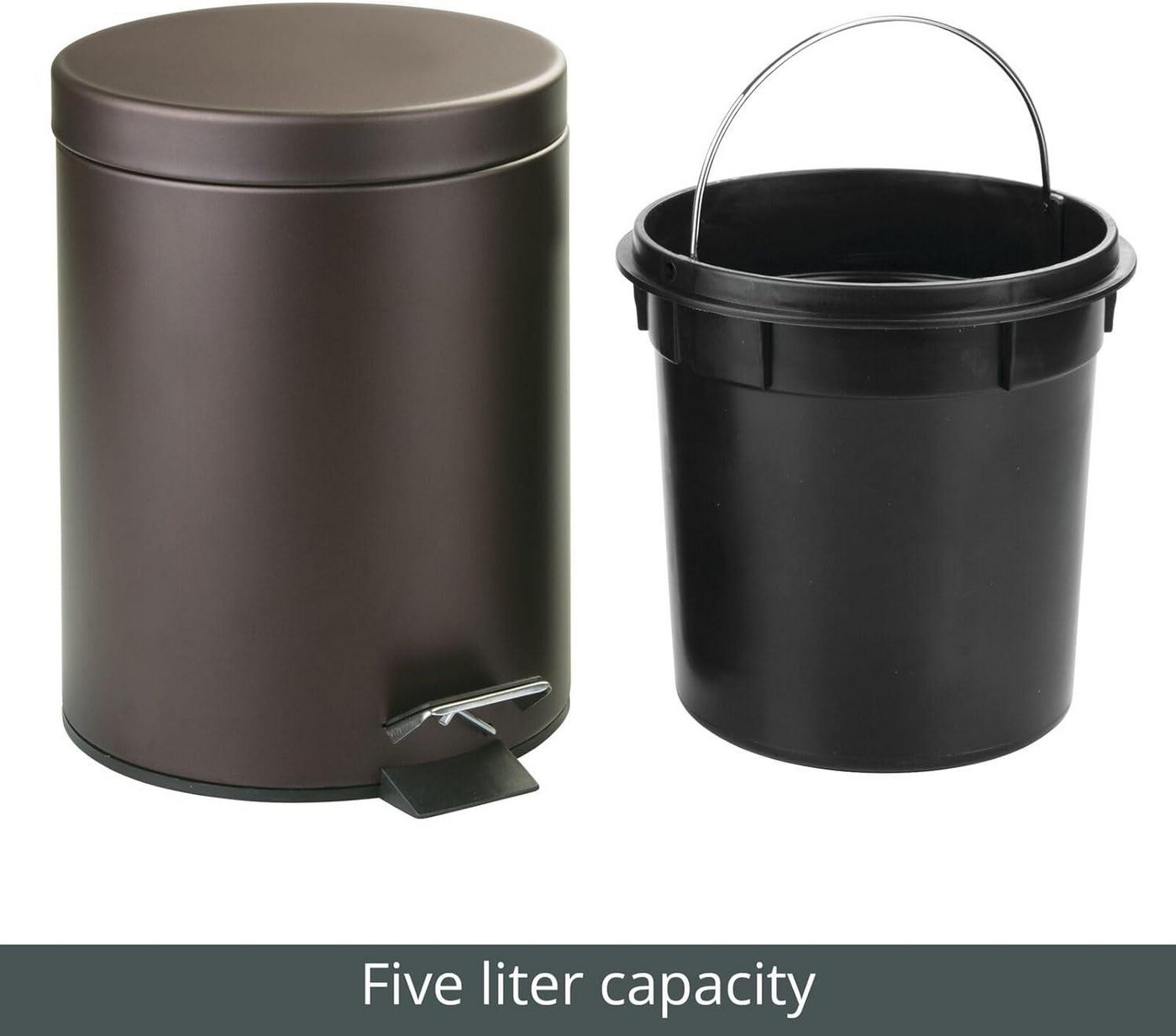 mDesign Badaccessoire-Set mDesign Tretmülleimer Abfalleimer Mülleimer Deckel Inneneimer 5L Met Bild 4