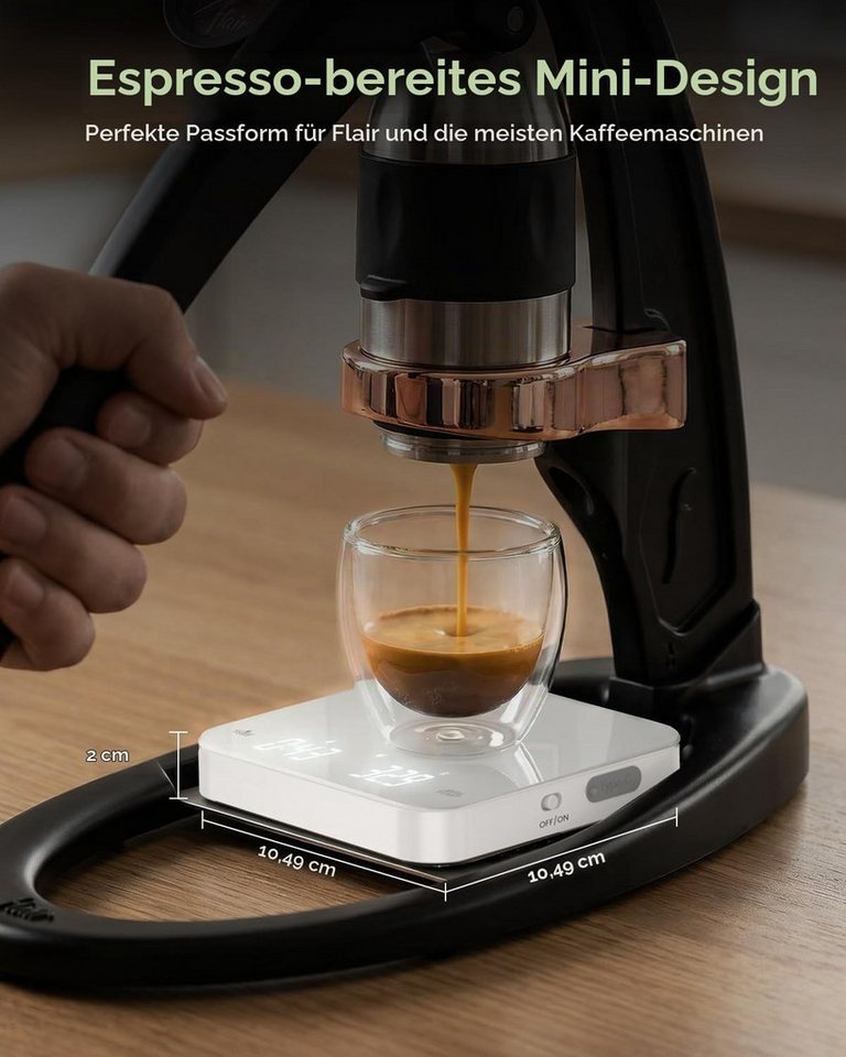 Maestri House Küchenwaage K112 Espressowaage mit Auto-Timer, 0,1 g / 2 kg, (1-tlg., Glasoberfläche für Espresso und Pour Over), Touch-Bedienung, USB-C, Tara, Stummschaltung