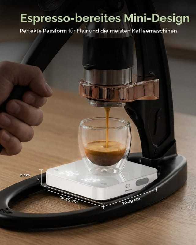 Maestri House Küchenwaage K112 Espressowaage mit Auto-Timer, 0,1 g / 2 kg, (1-tlg., Glasoberfläche für Espresso und Pour Over), Touch-Bedienung, USB-C, Tara, Stummschaltung