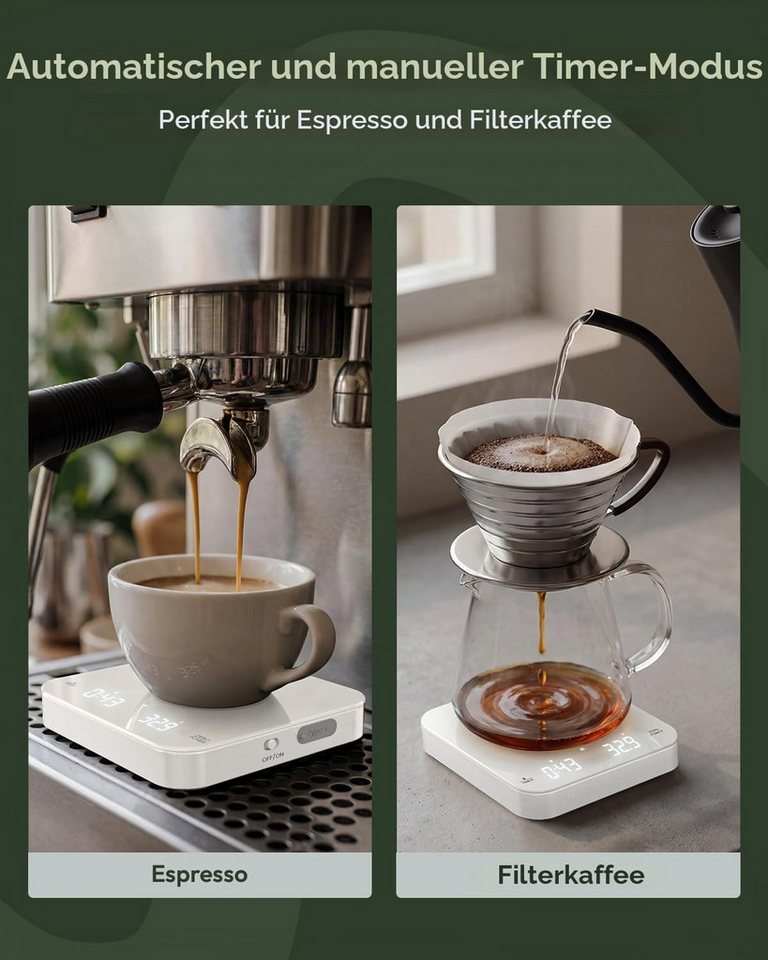 Maestri House Küchenwaage K112 Espressowaage mit Auto-Timer, 0,1 g / 2 kg, (1-tlg., Glasoberfläche für Espresso und Pour Over), Touch-Bedienung, USB-C, Tara, Stummschaltung Bild 3