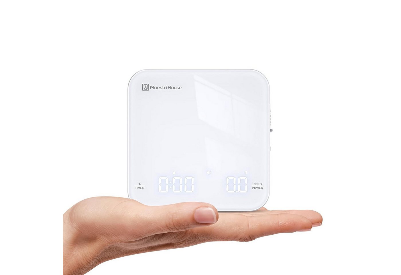 Maestri House Küchenwaage K112 Espressowaage mit Auto-Timer, 0,1 g / 2 kg, (1-tlg., Glasoberfläche für Espresso und Pour Over), Touch-Bedienung, USB-C, Tara, Stummschaltung Bild 5