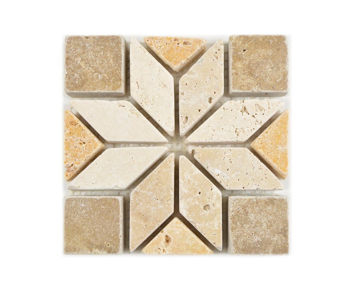 Mosafil Mosaikfliesen Naturstein Rosone Drexel Braun Beige Gold 10x10cm, Naturstein-Travertin 10.000x10.000, gold-beige-braun, Verlegefertig auf ein Netz geklebt - Frostsicher - Wasserfest - Bild 2