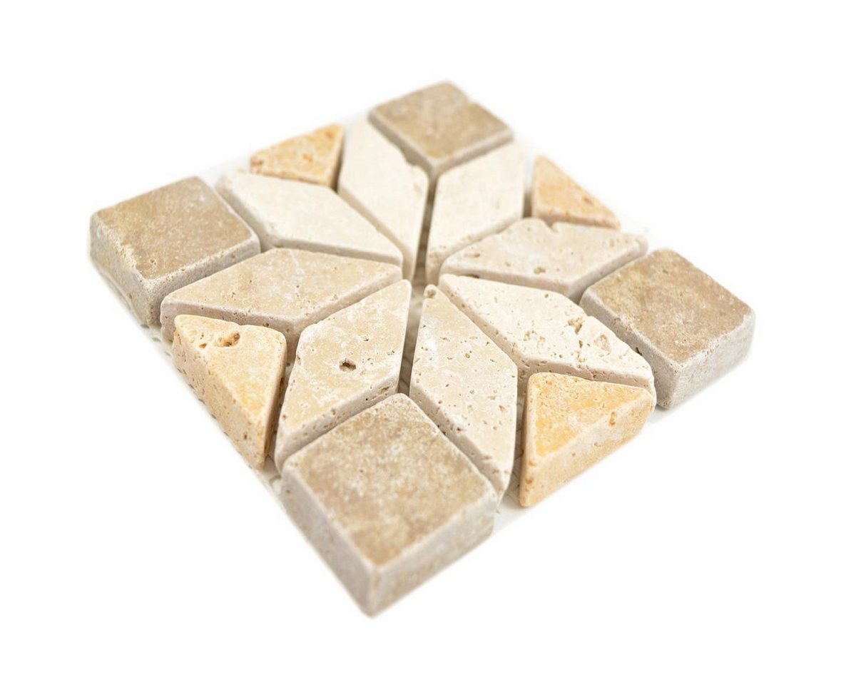 Mosafil Mosaikfliesen Naturstein Rosone Drexel Braun Beige Gold 10x10cm, Naturstein-Travertin 10.000x10.000, gold-beige-braun, Verlegefertig auf ein Netz geklebt - Frostsicher - Wasserfest - Bild 3
