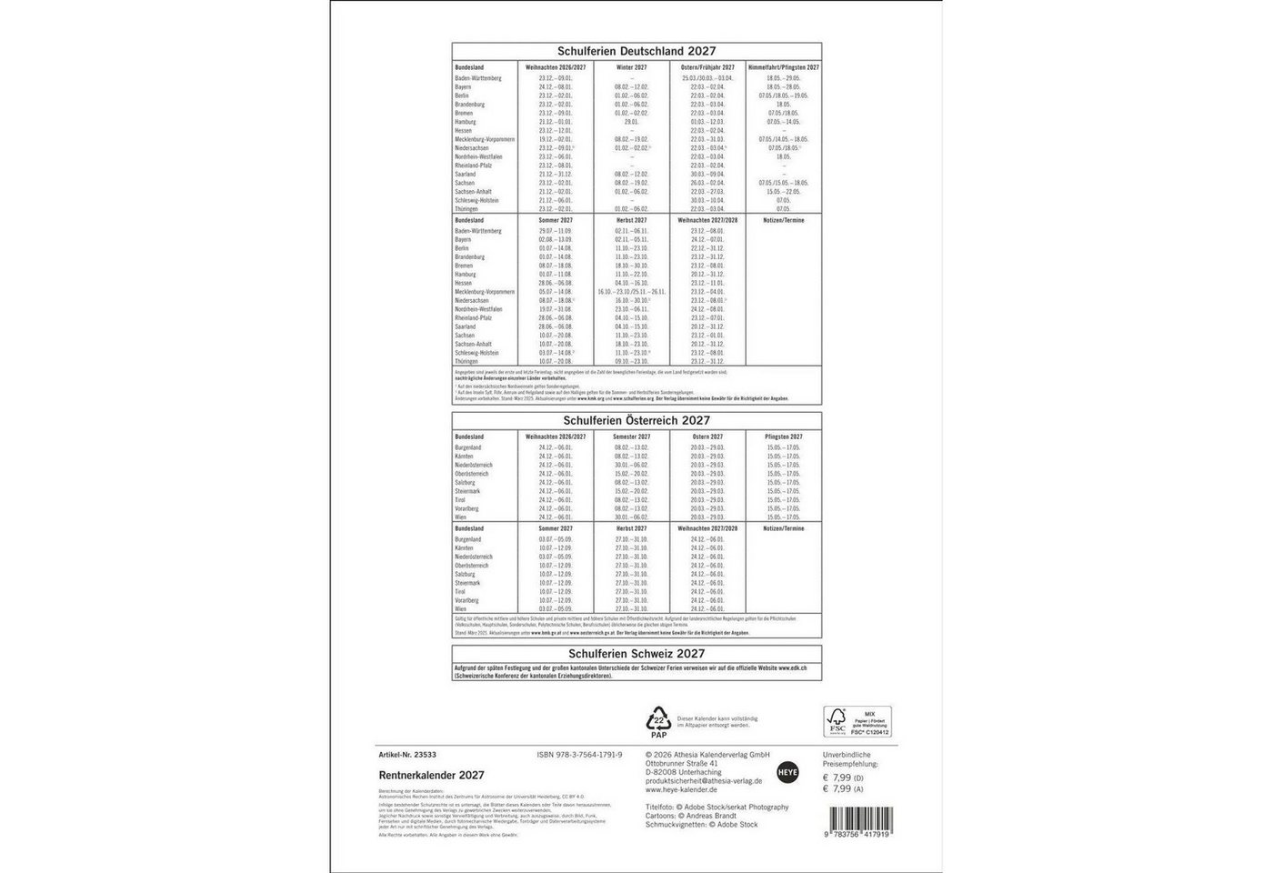 HEYE Wandkalender Rentnerkalender 2027 Bild 5