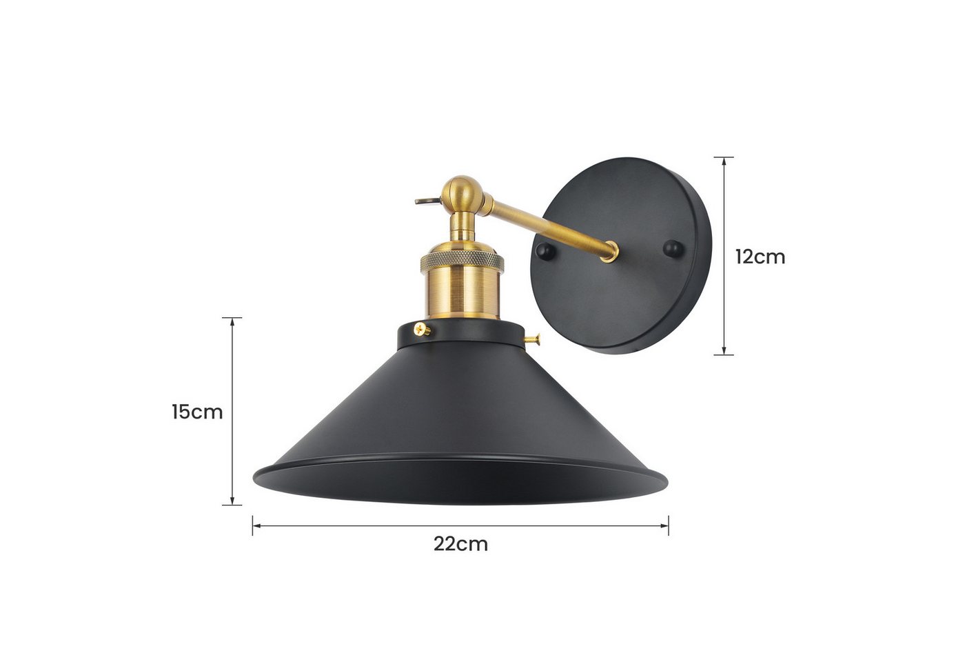 Riserva Wandleuchte Wandleuchte innen Vintage Schwarz-Gold, E27, ohne Leuchtmittel