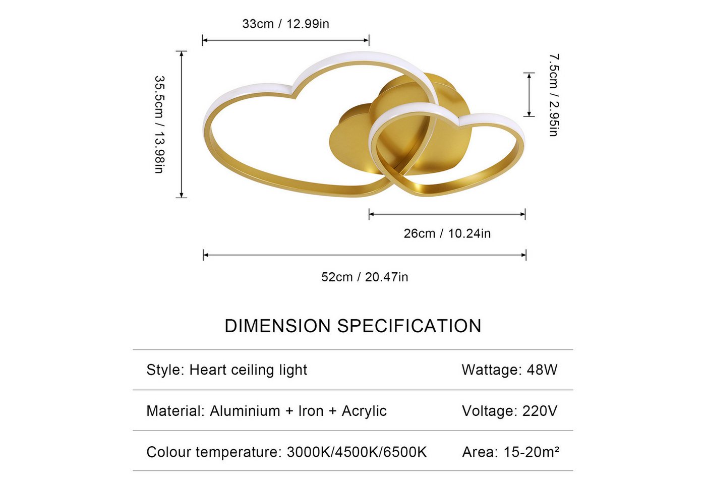 Riserva LED Deckenleuchte LED Deckenleuchte Herz Gold 39W, dimmbar, 3000K–6500K, Fernbedienung Bild 2