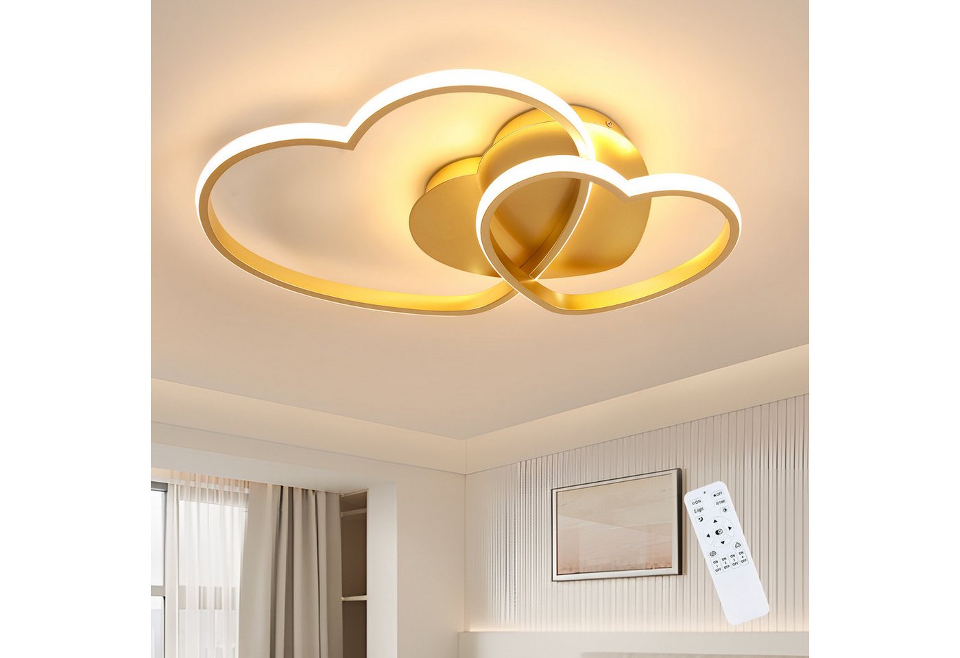 Riserva LED Deckenleuchte LED Deckenleuchte Herz Gold 39W, dimmbar, 3000K–6500K, Fernbedienung Bild 4