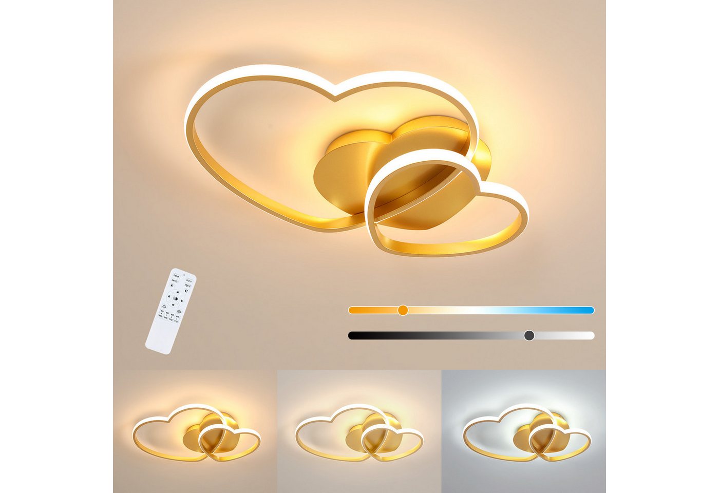 Riserva LED Deckenleuchte LED Deckenleuchte Herz Gold 39W, dimmbar, 3000K–6500K, Fernbedienung Bild 5