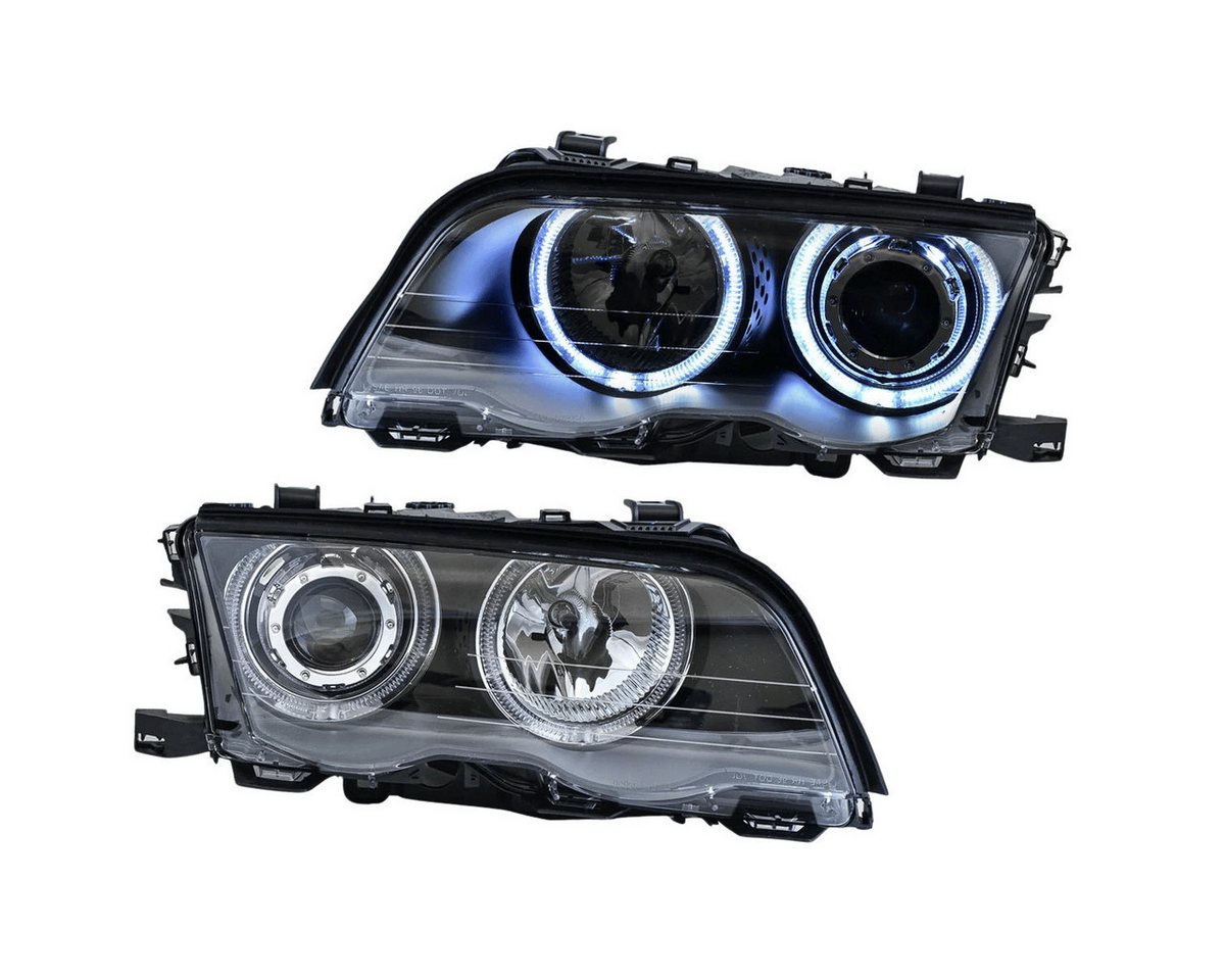 CR Lights LED Scheinwerfer LED Angel Eyes Scheinwerfer Set für BMW 3er E46 2001-03.2005 schwarz, weiß, LED Angel Eyes Standlichtringe, E-geprüft und eintragungsfrei Bild 3