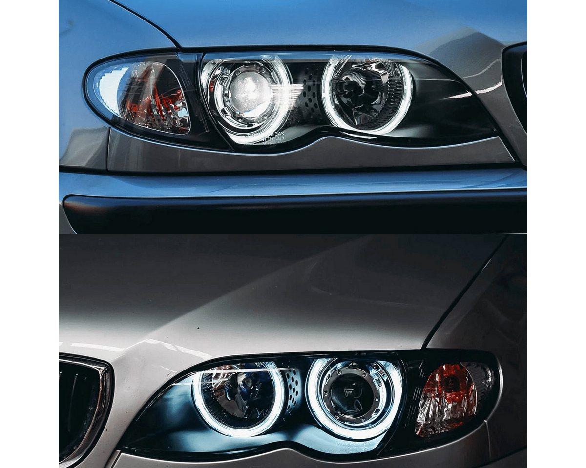 CR Lights LED Scheinwerfer LED Angel Eyes Scheinwerfer Set für BMW 3er E46 2001-03.2005 schwarz, weiß, LED Angel Eyes Standlichtringe, E-geprüft und eintragungsfrei Bild 4