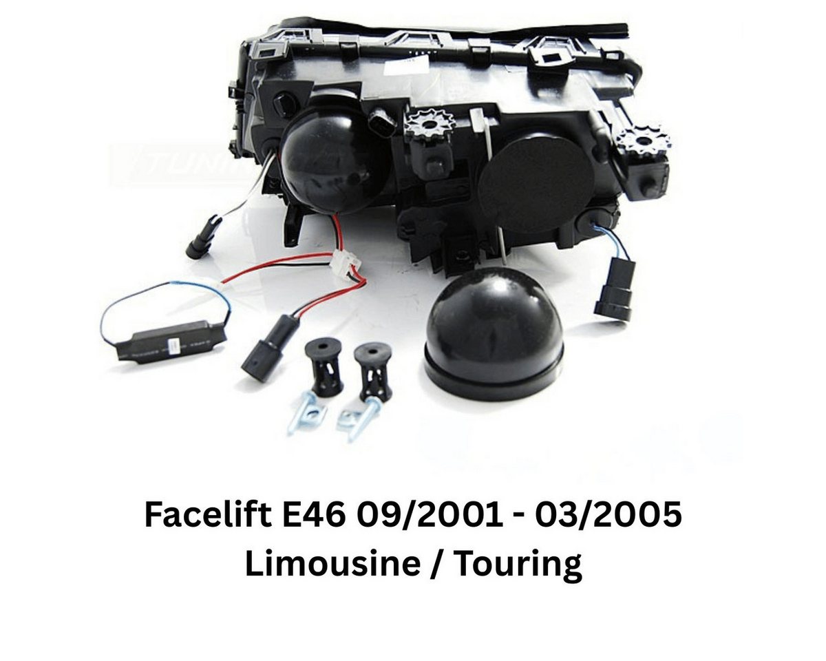 CR Lights LED Scheinwerfer LED Angel Eyes Scheinwerfer Set für BMW 3er E46 2001-03.2005 schwarz, weiß, LED Angel Eyes Standlichtringe, E-geprüft und eintragungsfrei Bild 5