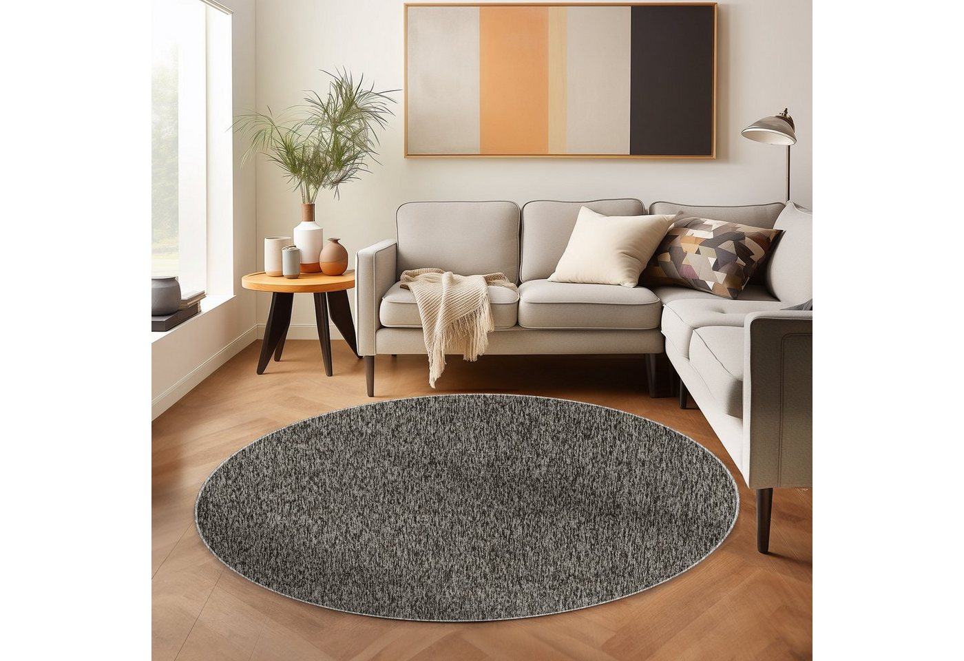 SIMPEX24 Teppich Unicolor - Einfarbig, Rund, Höhe: 7 mm, Kurzflor Schlingen Teppich Wohnzimmer Einfarbig Modern Teppiche Bild 2