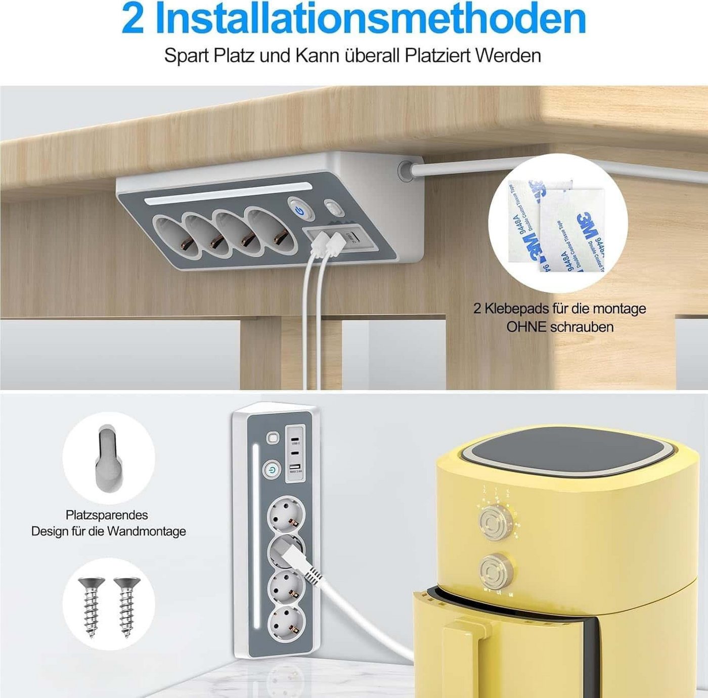 ibettertec Mehrfachsteckdose Würfel mit Magnetpad PD20W 6in1 Mehrfachsteckdose Steckdosenleiste 7-fach (Ein- / Ausschalter, USB-Anschlüsse, Schalterbeleuchtung, 3680W 16A,USB PD 30W, Überspannungsschutz, Kurzschluss, Überladungs, Überspannungs), mit USB, Type-C und LED Licht, für Küche Büro Schlafzimmer Wohnzi