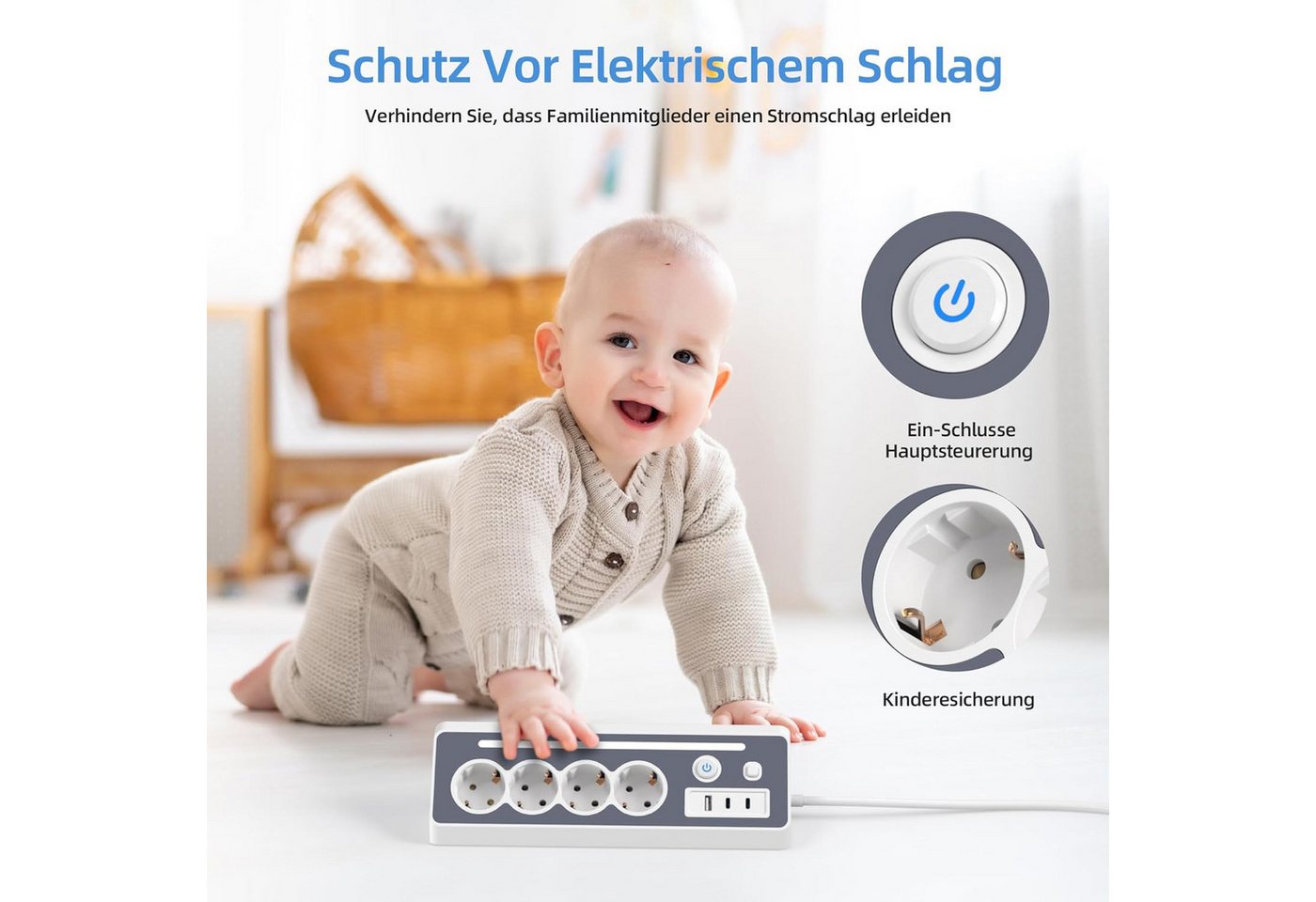 ibettertec Mehrfachsteckdose Würfel mit Magnetpad PD20W 6in1 Mehrfachsteckdose Steckdosenleiste 7-fach (Ein- / Ausschalter, USB-Anschlüsse, Schalterbeleuchtung, 3680W 16A,USB PD 30W, Überspannungsschutz, Kurzschluss, Überladungs, Überspannungs), mit USB, Type-C und LED Licht, für Küche Büro Schlafzimmer Wohnzi Bild 2