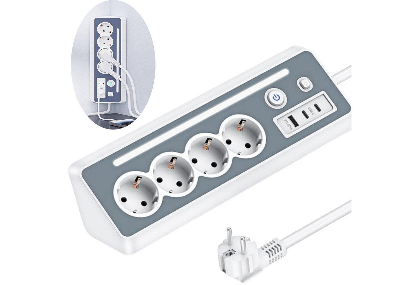 ibettertec Mehrfachsteckdose Würfel mit Magnetpad PD20W 6in1 Mehrfachsteckdose Steckdosenleiste 7-fach (Ein- / Ausschalter, USB-Anschlüsse, Schalterbeleuchtung, 3680W 16A,USB PD 30W, Überspannungsschutz, Kurzschluss, Überladungs, Überspannungs), mit USB, Type-C und LED Licht, für Küche Büro Schlafzimmer Wohnzi Bild 3