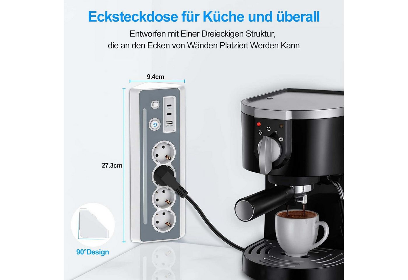 ibettertec Mehrfachsteckdose Würfel mit Magnetpad PD20W 6in1 Mehrfachsteckdose Steckdosenleiste 7-fach (Ein- / Ausschalter, USB-Anschlüsse, Schalterbeleuchtung, 3680W 16A,USB PD 30W, Überspannungsschutz, Kurzschluss, Überladungs, Überspannungs), mit USB, Type-C und LED Licht, für Küche Büro Schlafzimmer Wohnzi Bild 5
