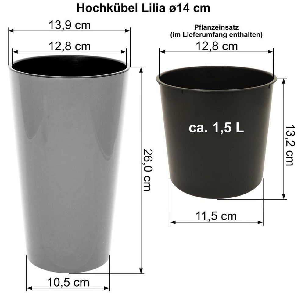 Heimwerkercenter Übertopf MePla - Hochkübel Lilia -ø14cm / H=26cm - anthrazit Bild 2