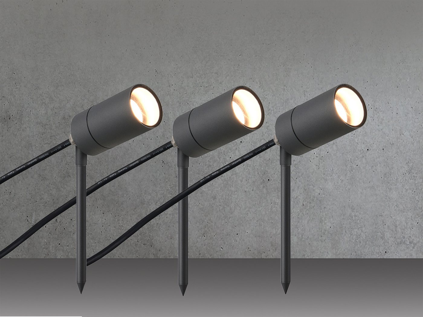 Reality Leuchten LED Gartenstrahler 3er SET mit Erdspieß & 2 Meter Kabel, LED wechselbar, warmweiß, Außenstrahler Gartenbeleuchtung mit Strom Baumstrahler Gartenlampe-n Bild 4