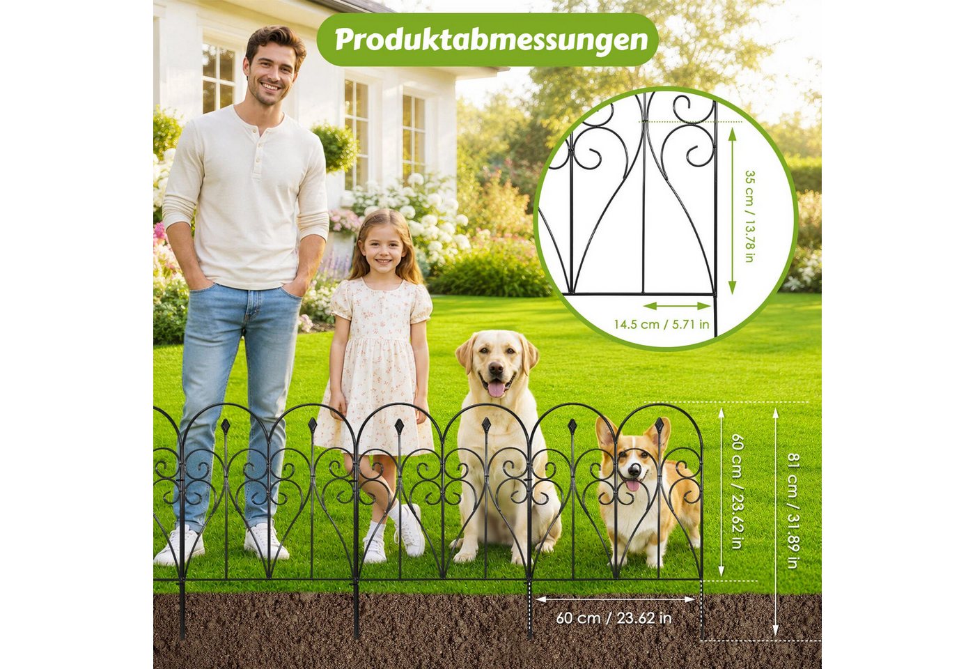 BlingBin Gartenzaun 5/10 Stück Dekorativer Metallzaun für Garten, 81x60 cm Blumenzaun, (10er Set, 10-St., Gartenbegrenzung, Drahtzaun, Außenzäune), Outdoor Gartenpaneel für Terrasse & Blumenbeet, Rostfrei Tierbarriere Bild 2