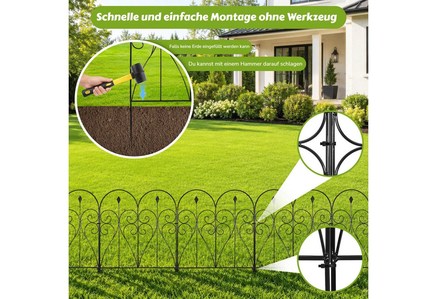 BlingBin Gartenzaun 5/10 Stück Dekorativer Metallzaun für Garten, 81x60 cm Blumenzaun, (10er Set, 10-St., Gartenbegrenzung, Drahtzaun, Außenzäune), Outdoor Gartenpaneel für Terrasse & Blumenbeet, Rostfrei Tierbarriere Bild 3