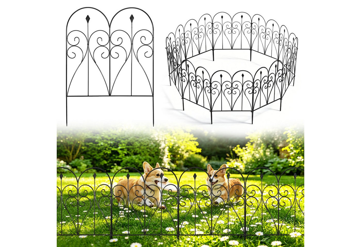 BlingBin Gartenzaun 5/10 Stück Dekorativer Metallzaun für Garten, 81x60 cm Blumenzaun, (10er Set, 10-St., Gartenbegrenzung, Drahtzaun, Außenzäune), Outdoor Gartenpaneel für Terrasse & Blumenbeet, Rostfrei Tierbarriere Bild 4