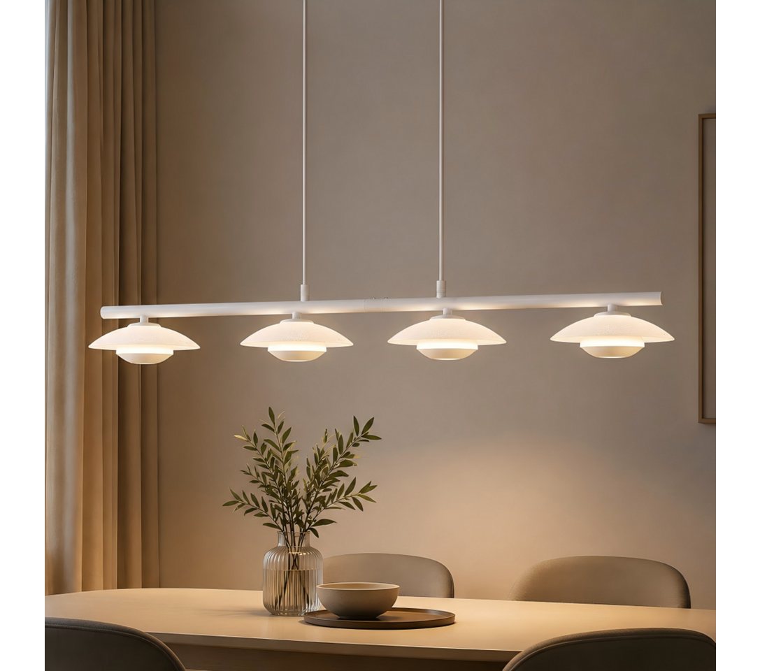 BlingBin LED Pendelleuchte Esstisch Hängelampe 3 Flammig mit Glas, elegante Sandweiß 17W, Eckig-4Flammig, LED fest integriert, Höhenverstellbar Pendelleuchte- für Wohnzimmer, Esszimmer, Hotel Bild 3
