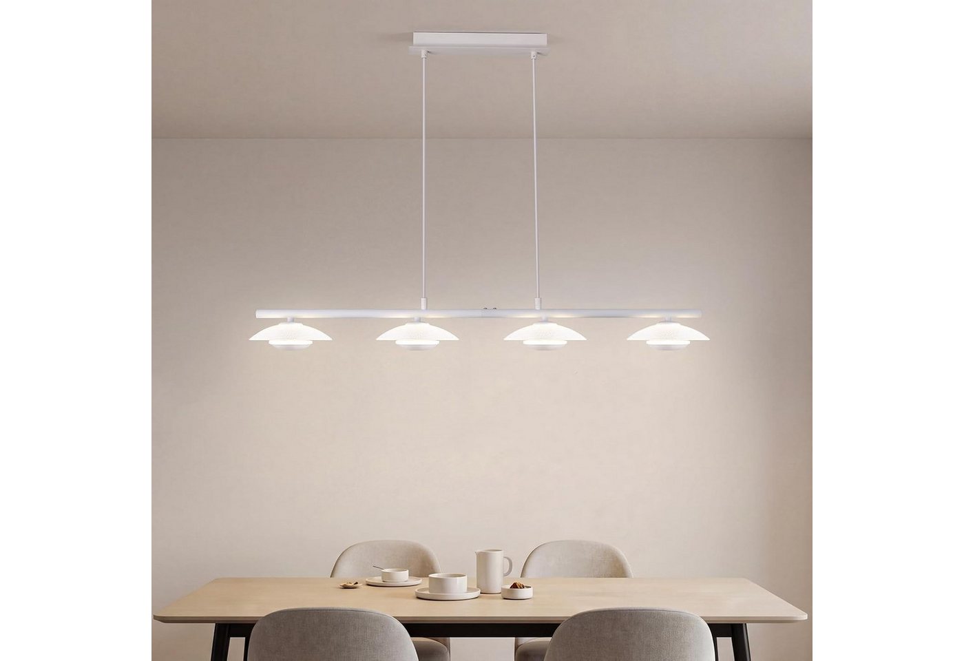 BlingBin LED Pendelleuchte Esstisch Hängelampe 3 Flammig mit Glas, elegante Sandweiß 17W, Eckig-4Flammig, LED fest integriert, Höhenverstellbar Pendelleuchte- für Wohnzimmer, Esszimmer, Hotel Bild 4