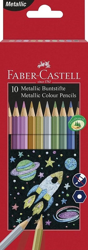 Faber-Castell Buntstift FABER-CASTELL Hexagonal-Buntstifte metallic, 10er Kartonetui