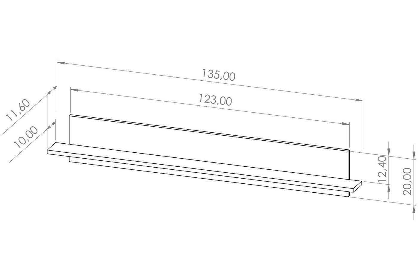 KONSIMO® Wandregal CHRISTO Wandboard, ABS-Kanten, Loft, hergestellt in der EU, 135 cm, Wandmontage, Holzoptik, dunkle Eiche Bild 4