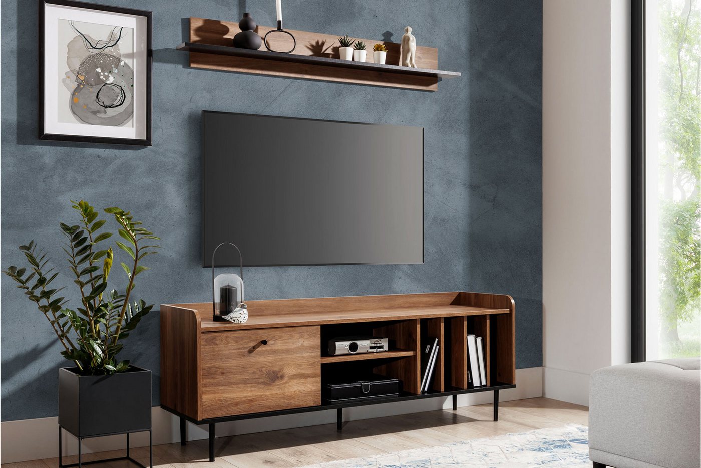 KONSIMO® Wandregal CHRISTO Wandboard, ABS-Kanten, Loft, hergestellt in der EU, 135 cm, Wandmontage, Holzoptik, dunkle Eiche Bild 5