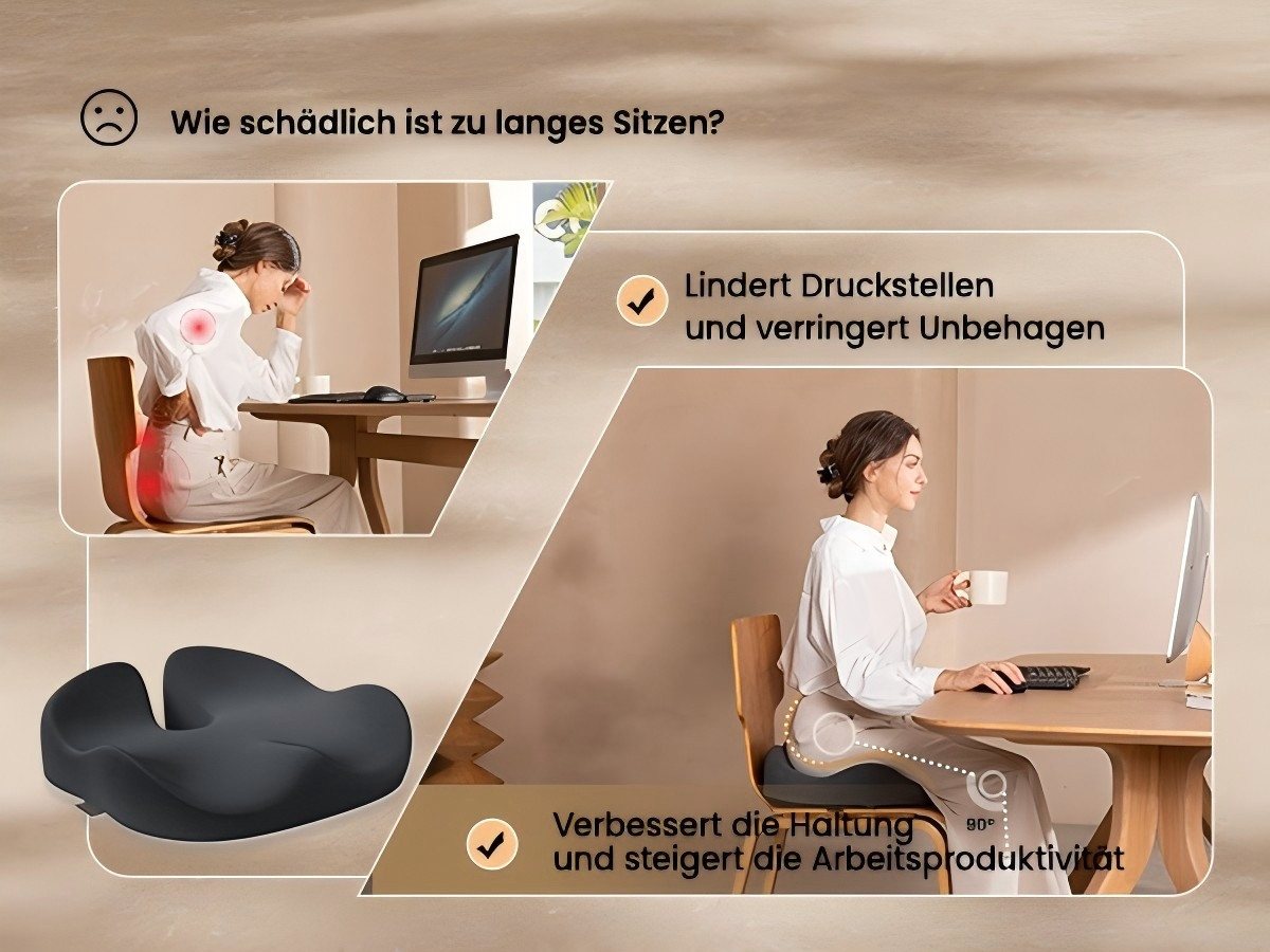 ProtoArc Sitzkissen Ergonomisches Sitzkissen, U-Design, Memory Foam fürs Büro, reduziert direkten Druck im Steißbeinbereich Bild 2
