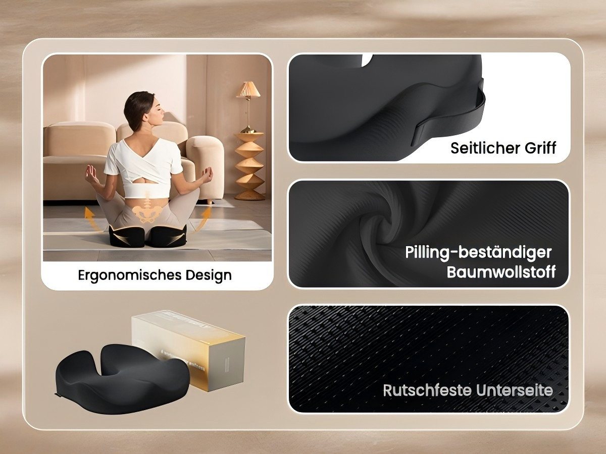 ProtoArc Sitzkissen Ergonomisches Sitzkissen, U-Design, Memory Foam fürs Büro, reduziert direkten Druck im Steißbeinbereich Bild 3