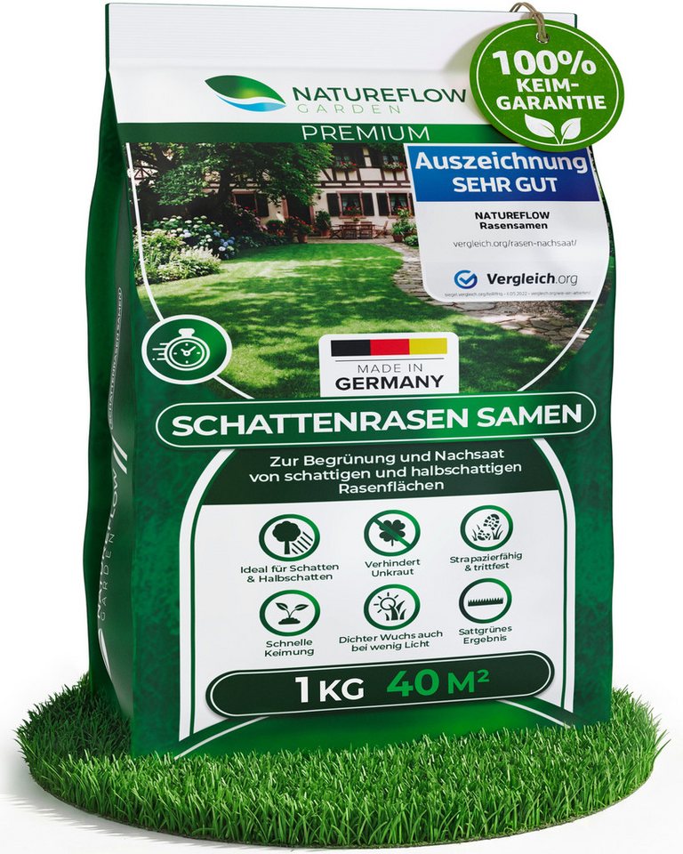 Natureflow Rasensamen für schattige Flächen, schnellkeimend, TEST SEHR GUT, 100% Keimgaranti, 1 kg Bild 5