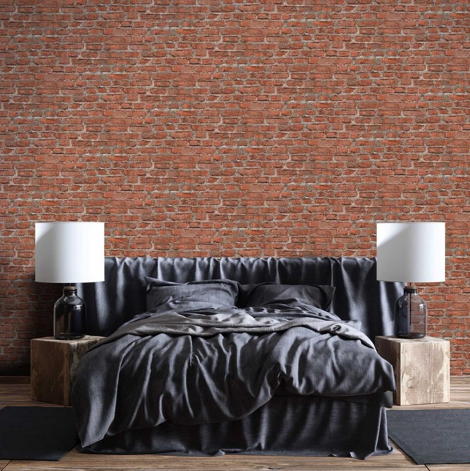 Newroom Vliestapete Muster Tapete Ziegelstein Mauer,Stein, Steintapete Rot Ziegelstein Backstein Mauerwerk Klinker Tapete Steinoptik Wohnzimmer Schlafzimmer Flur, Backstein