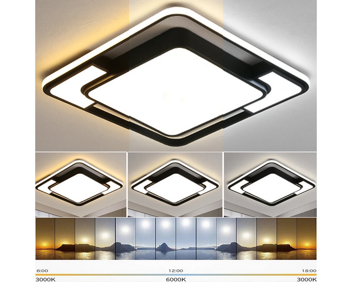 style home LED Deckenleuchte Deckenlampe, 90W-42x42x6cm, LED fest integriert, Warmweiß bis Kaltweiß 3000K-6000K, dimmbar mit Fernbedienung, Quadratische Lampe für Wohnzimmer Schlafzimmer Büro,42x42x6cm,Schwarz Bild 2
