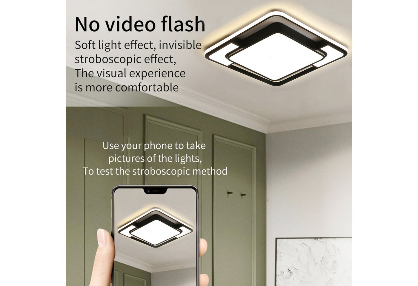 style home LED Deckenleuchte Deckenlampe, 90W-42x42x6cm, LED fest integriert, Warmweiß bis Kaltweiß 3000K-6000K, dimmbar mit Fernbedienung, Quadratische Lampe für Wohnzimmer Schlafzimmer Büro,42x42x6cm,Schwarz Bild 4