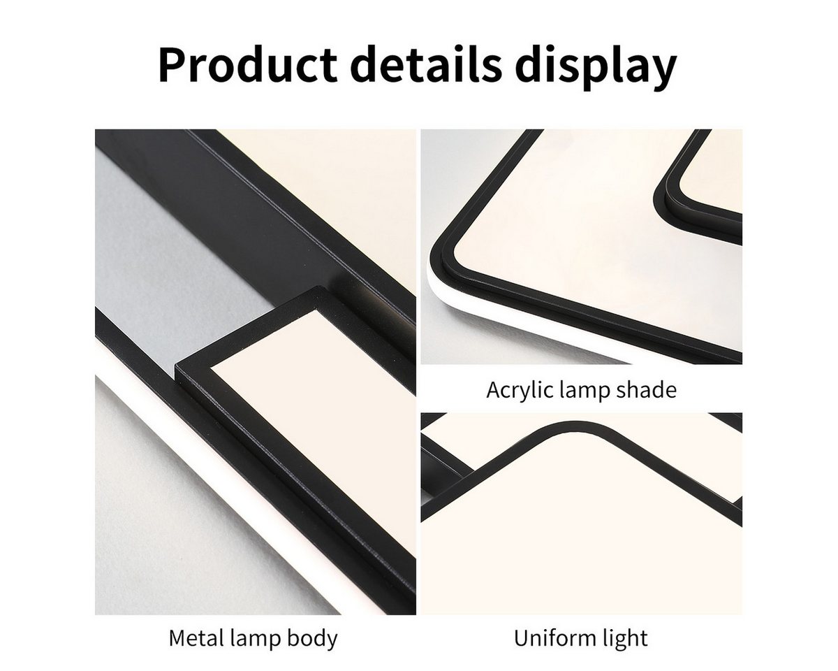 style home LED Deckenleuchte Deckenlampe, 90W-42x42x6cm, LED fest integriert, Warmweiß bis Kaltweiß 3000K-6000K, dimmbar mit Fernbedienung, Quadratische Lampe für Wohnzimmer Schlafzimmer Büro,42x42x6cm,Schwarz Bild 5