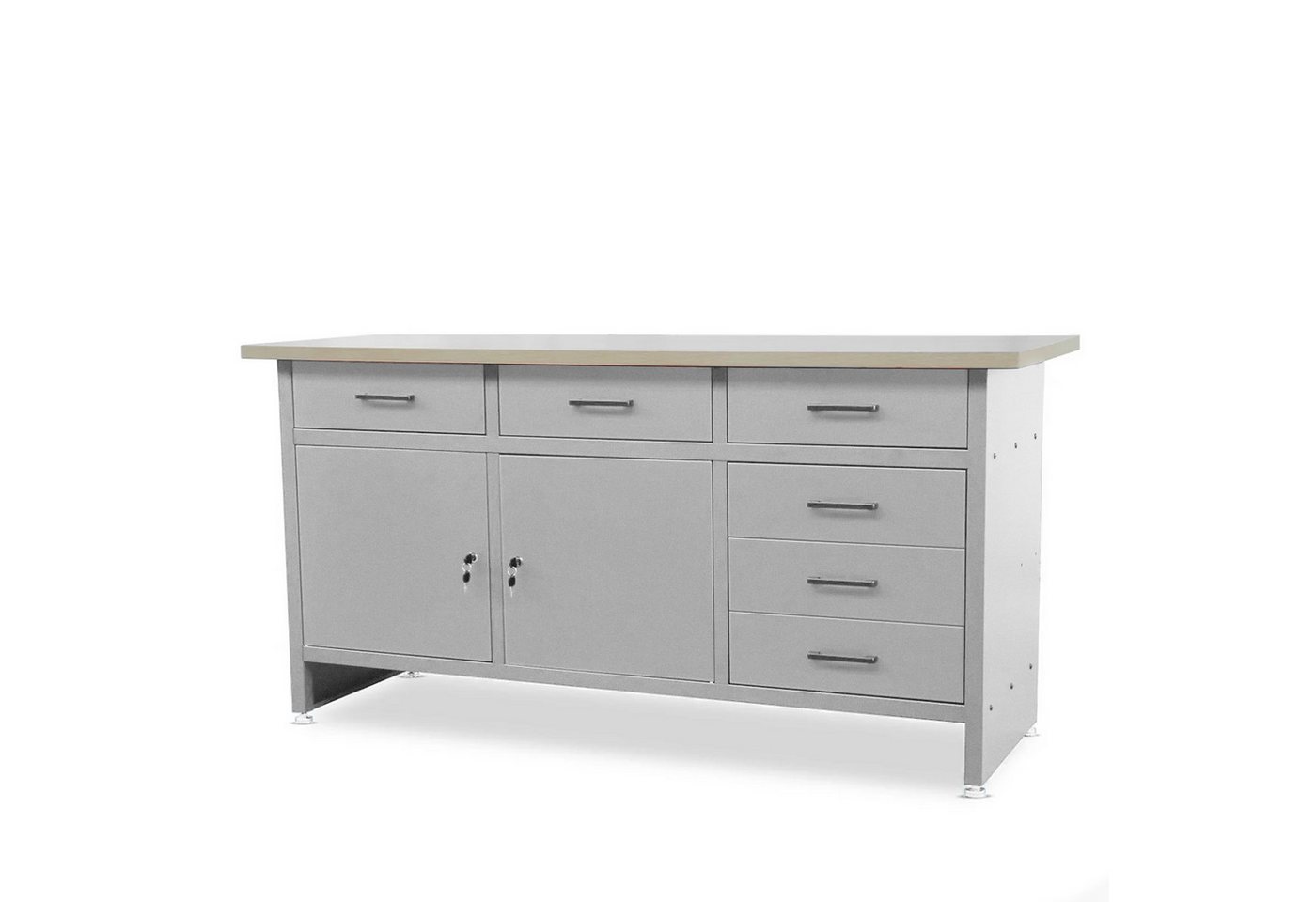 Jan Nowak Werkbank Werkstatttisch 170 cm HENRY 6 Schubladen 2 Schränke Stahl robust, (Stahl 0,8-1,0 mm 85 x 170 x 60 cm verstellbare Füße 91 kg), Werktisch abschließbar 570 kg laminierte Platte 5 Farben PZH Bild 2