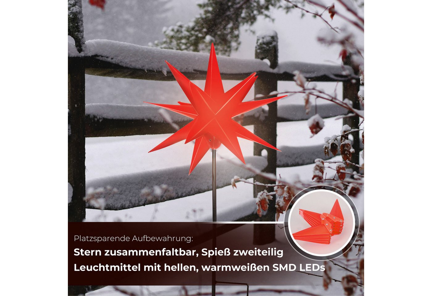 ovilum LED Stern Leuchtstern, aus Kunststoff in Rot zur Bild 2